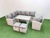 Fimous Garden Outdoor Rattan Furniture Set Rattan Corner Sofa Oblong Dining Table with Armchair Light Grey Mixed 9 Seater