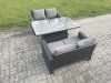 Fimous 3 Pieces Garden Furniture Sets Poly Rattan Outdoor Patio Height Adjustable Rising Lifting Table Sofa Dining Set for Garden Backyard Dark Grey Mixed