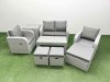 Fimous Light Grey PE Wicker Rattan Garden Furniture Set Sofa Set Reclining Adjustable Chair Oblong Coffee Table 7 Seater 3 Stools Side Table