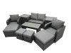 Fimous 3 Seater Sofa Reclining Chair Coffee Table Set Rattan Garden Outdoor Furniture Set with 2 Side Tables 4 Stool Dark Grey Mixed