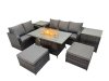 Fimous Garden Outdoor Rattan Furniture Set Rattan Love Sofa 3 Seater Sofa with 2 Big Footstools 2 Side Tables Dark Grey Mixed