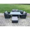 Fimous PE Rattan Outdoor Garden Furniture Set Height Adjustable Rising lifting Dining Table Love Sofa With Side Table Chair Big Footstool