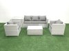 Fimous Rattan Garden Furniture Set with 3 Seater Sofa 2 Chair Rectangular Coffee Table Side Table Light Grey Mixed 5 Seater