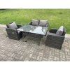 Fimous Dark Grey PE Wicker Rattan Garden Furniture Set Love Sofa Reclining Chair Outdoor Rectangular Dining Table 4 Seater