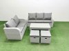 Fimous 7 Seater PE Rattan Wicker Garden Furniture Patio Conservatory Sofa Set with Oblong Coffee Table 3 Seater Sofa Love Sofa 2 Stools