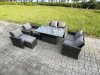Fimous Rattan Garden Furniture Sets Patio Outdoor Rising Lifting Table Sofa Set with Double Seat Sofa 2 Small Footstools Dark Grey Mixed