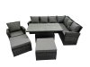 Fimous 9 Seat Rattan Garden Furniture Corner Sofa Set Outdoor Adjustable Lifting Dining or Coffee Table Set with 2 Big Footstools Dark Grey Mixed