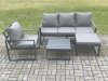Fimous Aluminium Outdoor Garden Furniture Set Lounge Sofa Chair Square Coffee Table Sets with Big Footstool Dark Grey