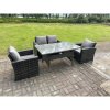 Fimous 4 Seater Outdoor Dark Grey Mixed High Back Rattan Sofa Dining Table Set Garden Furniture With Arm Chairs
