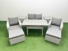Fimous Light Grey PE Wicker Rattan Garden Furniture Set Sofa Set Reclining Chair Rectangular Dining Table 6 Seater 2 Big Stools 2 Side Table