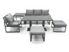 Fimous 6 Seater Garden Sofa Set Aluminium Furniture Rising Dining Tabe Set with Chair 2 Big Footstool Side Table Dark Grey