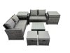 Fimous PE Rattan Garden Furniture Set Lounge Double Seat Sofa Coffee Table Set with 2 Side Tables 2 Small Stools Dark Grey Mixed