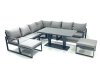 Fimous 9 Seater Outdoor Aluminum Garden Furniture Set Corner Sofa 2 Big Footstools Adjustable Rising Lifting Dining Table Sets Dark Grey