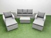 Fimous PE Rattan Garden Furniture Set Reclining Chair Sofa Lounge Sofa Set Oblong Coffee Table 2 Side Table 2 Big Footstool Light Grey