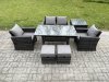 Fimous PE Wicker Outdoor Garden Furniture Set Patio Furniture Rattan Rectangular Dining Table Lounge Sofa with Side Table 2 Small Footstool