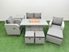 Fimous Light Grey PE Wicker Rattan Garden Furniture Set Sofa Set Reclining Chair Firepit Dining Table 7 Seater 3 Stools Side Table