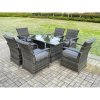 Fimous Rattan Garden Furniture Dining Set Table And Chairs Wicker Patio Outdoor 6 chairs plus black tempered glass rectangular table