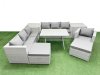 Fimous Outdoor Rattan Garden Furniture Dining Set 9-seater Patio Rectangular Table 3 Seater Sofa Armchair Set with 2 Side Tables 2 Big Stools