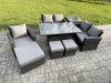 Fimous Outdoor Rattan Patio Furniture Set Garden Lounge Sofa Set with Rising Lifting Table Side Table 3 Footstools Dark Grey Mixed