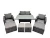 Fimous 8 Seat Outdoor Wicker PE Rattan Garden Furniture Set Dining Table Sofa Sets with 4 Stools Dark Grey Mixed