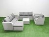 Fimous 8 Seater Poly Rattan Outdoor Garden Furniture Square Coffee Table Sofa Set Patio 3 Seater Sofa Reclining Chair 3 Seater Sofa Big Footstool 2 Side Table Light Grey