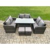 Fimous Rattan Garden Outdoor Furniture 3 PC Love Sofa Set Patio Adjustable Rising lifting Dining Table With 2 Small Footstools