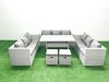 Fimous Rattan Garden Outdoor Furniture Set 11 Seater Garden Sofa Rectangulr Dining Table Set with 2 Small Footstool Light Grey Mixed