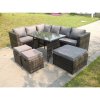 9 Seater Rattan Corner Sofa Set Dining Table Footstool Garden Furniture Patio