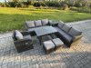 Fimous Outdoor Lounge Sofa Set Wicker PE Rattan Garden Furniture Set with Rectangular Dining Table Reclining Chair Side Table 2 Small Footstools Dark Grey Mixed