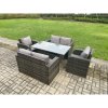 Fimous 6 Seater Lounge Rattan Sofa Set Outdoor Garden Furniture Oblong Rectangular Dining Table With Chairs Love Sofa Dark Grey Mixed