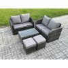 Fimous Rattan Garden Furniture Set 6 Seater Patio Outdoor Lounge Sofa Set with Rectangular Coffee Table 2 Small Footstools Dark Grey Mixed