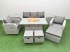 Fimous PE Rattan Garden Furniture Set Reclining Chair Sofa Lounge Sofa Set Firepit Dining Table 2 Side Table 3 Stools Light Grey