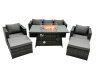 Fimous Rattan Garden Furniture Firepit Dining Set 7 Seater Lounge Sofa Table Set with 2 big Footstool