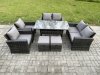 Fimous Rattan Garden Furniture Set Patio Outdoor Lounge Sofa Set with Oblong Dining Table Double Seat Sofa 2 Small Footstools Dark Grey Mixed
