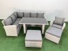 Fimous 9 Seater Wicker Rattan Corner Sofa Sets Outdoor Garden Furniture Sets with Rectangular Dining Table Lounge Sofa 2 Big Footstools Armchair Light Grey