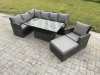 Fimous Wicker PE Outdoor Rattan Garden Furniture Set Height Adjustable Rising Lifting Table Sofa Dining Set with Big Footstool Armchair Dark Grey Mixed