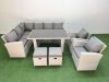 Fimous 10 Seater Wicker Rattan Corner Sofa Sets Outdoor Garden Furniture Sets with Rectangular Dining Table Lounge Sofa 2 Small Footstools Light Grey