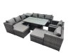 Fimous 10 Seater Outdoor Corner Sofa Height Adjustable Rising Lifting Table Set Garden Rattan Furniture Set with Side Table 2 Big Stool Dark Grey