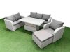 Fimous Patio PE Wicker 7 Seater Outdoor Rattan Furniture Sofa Sets with Adjustable Lifting Dining or Coffee Table Reclining Chair Loveseat Sofa 3 Seater Sofa Big Footstool Light Grey