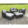 Fimous 7 Seater Dark Grey Mixed High Back Rattan Sofa Set Square Coffee Table Garden Furniture Outdoor 3 Stools