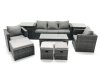 Fimous 8 Seater Rattan Garden Furniture Set Outdoor Lounger Sofa with Coffee Table 2 Armchair 3 Footstools 2 Side Tables Dark Grey Mixed