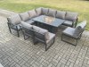 Fimous Aluminium 10 Seater Lounge Corner Sofa Outdoor Garden Furniture Sets Gas Fire Pit Dining Table Set Dark Grey