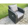 Fimous Outdoor Rattan Furniture Garden Dining Set Patio Height Adjustable Rising lifting Table Reclining Chair Sofa With Side Table Dark Grey Mixed