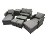 Fimous Outdoor Love Sofa Reclining Chair Coffee Table Set Garden Rattan Furniture Set 8 Seater with 4 Stools Side Table Dark Grey