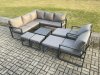 Fimous 11 Seater Outdoor Aluminium Garden Furniture Set Corner Lounge Sofa Set with Square Coffee Table 2 Pcs Chair Footstools Dark Grey