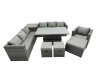 Fimous PE Rattan Garden Furniture Set Lounge Sofa Rising Dining Table Set with Side Table 3 Footstool Dark Grey Mixed