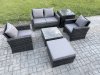 Fimous 6 PCS Outdoor Lounge Sofa Set Wicker PE Rattan Garden Furniture Set with Armchair Square Coffee Table Double Seat Sofa Big Footstool Side Table Dark Grey Mixed