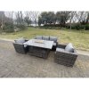 Fimous 5 Seater Outdoor PE Rattan Garden Furniture Gas Fire Pit Dining Table Lounge Sofa 2 PC Armchairs Dark Grey Mixed Patio