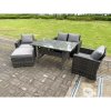 Fimous 5 Seater Outdoor Dark Grey Mixed High Back Rattan Sofa Dining Table Set Love Seat Garden Furniture Big Footstool
