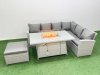 Fimous 7 Seat Rattan Garden Furniture Corner Sofa Set Outdoor Gas Fire Pit Table Set with Big Footstool Light Grey
